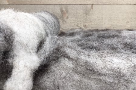 100 g gewaschene Vlieswolle - Nied.Buntes Sch. (Bunt gefleckt)